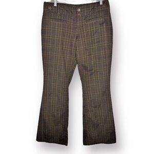 Vintage Y2K Nori Size 11 Brown Gold Pinstripe Plaid Flare Stretch Trousers Pants